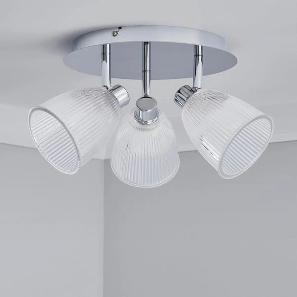 Bremont 3 Light Ribbed Glass Bathroom Semi Flush Spotlight 2 Bremont 3 Light Ribbed Glass Bathroom Semi Flush Spotlight - Image 2