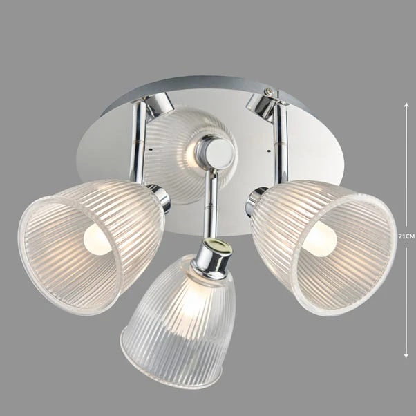Bremont 3 Light Ribbed Glass Bathroom Semi Flush Spotlight 5 Bremont 3 Light Ribbed Glass Bathroom Semi Flush Spotlight - Image 5