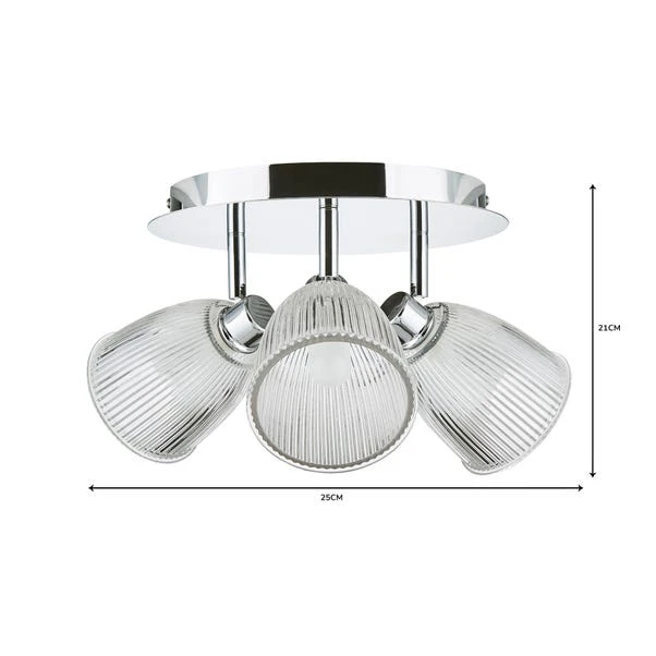 Bremont 3 Light Ribbed Glass Bathroom Semi Flush Spotlight 7 Bremont 3 Light Ribbed Glass Bathroom Semi Flush Spotlight - Image 7
