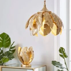 Farrah Gold Palm Leaf Pendant Light -Dunelm Cheap Lighting Store 1000182784 alt08