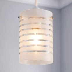 Grayson Stripe Glass White Easy Fit Pendant Shade