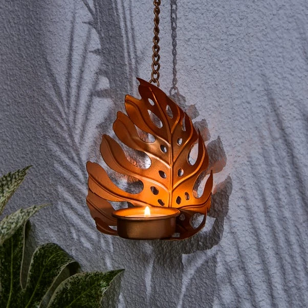 Set Of 4 Hanging Gold Leaf Outdoor LED Tealights 3 Set Of 4 Hanging Gold Leaf Outdoor LED Tealights - Image 3