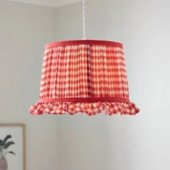 Carys Frilled Gingham Drum Lamp Shade 30 Carys Frilled Gingham Drum Lamp Shade -Dunelm Cheap Lighting Store 30923634