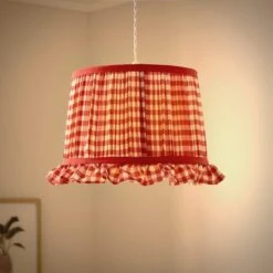 Carys Frilled Gingham Drum Lamp Shade 31 Carys Frilled Gingham Drum Lamp Shade -Dunelm Cheap Lighting Store 30923634 alt01