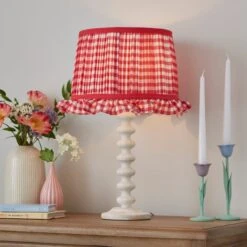 Carys Frilled Gingham Drum Lamp Shade 33 Carys Frilled Gingham Drum Lamp Shade -Dunelm Cheap Lighting Store 30923634 alt03