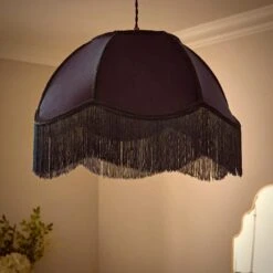 Carmona Fringed Velvet Lamp Shade -Dunelm Cheap Lighting Store 30923742 alt01